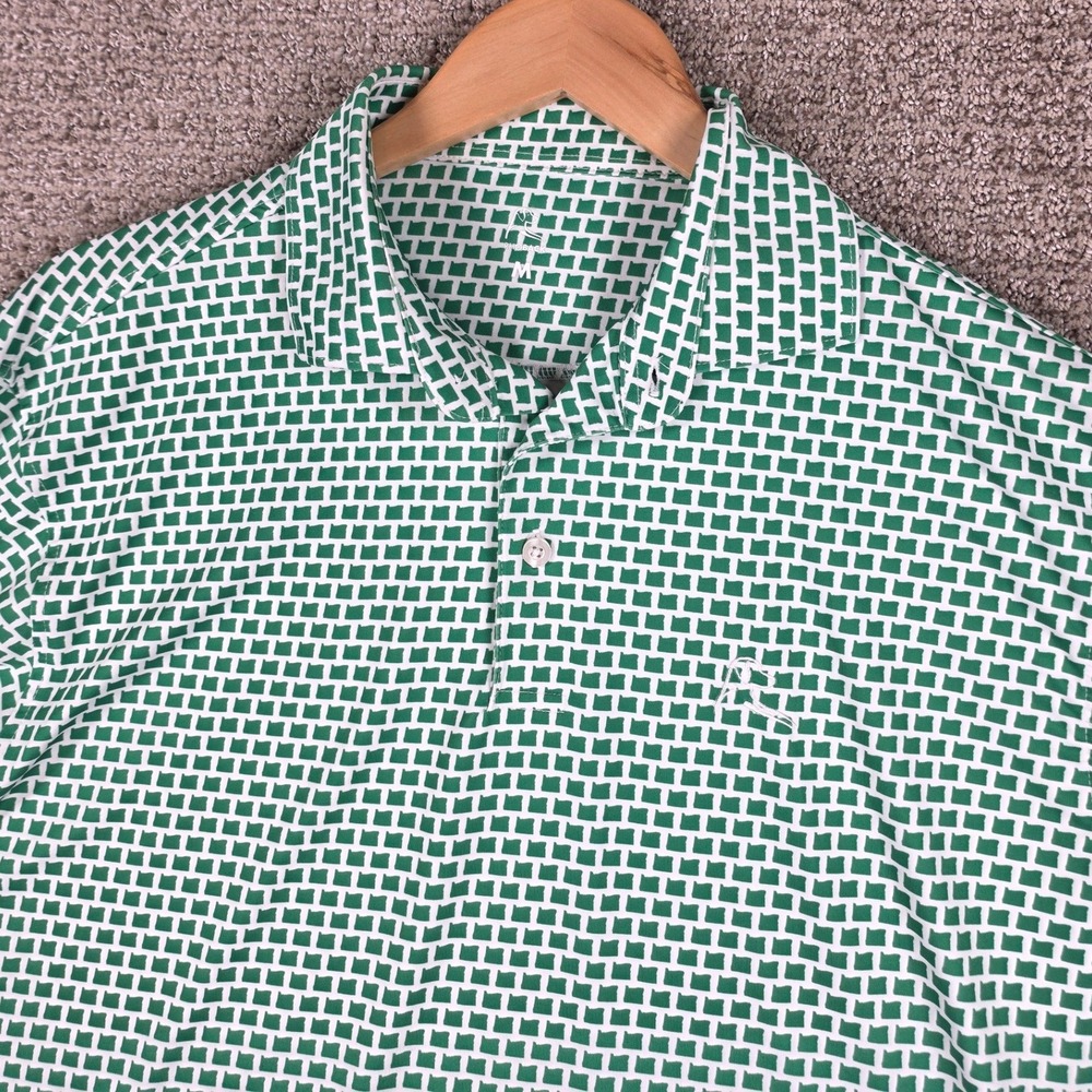 Rhoback Mens Oregon Green White Geometric Print Polo Shirt Size Medium